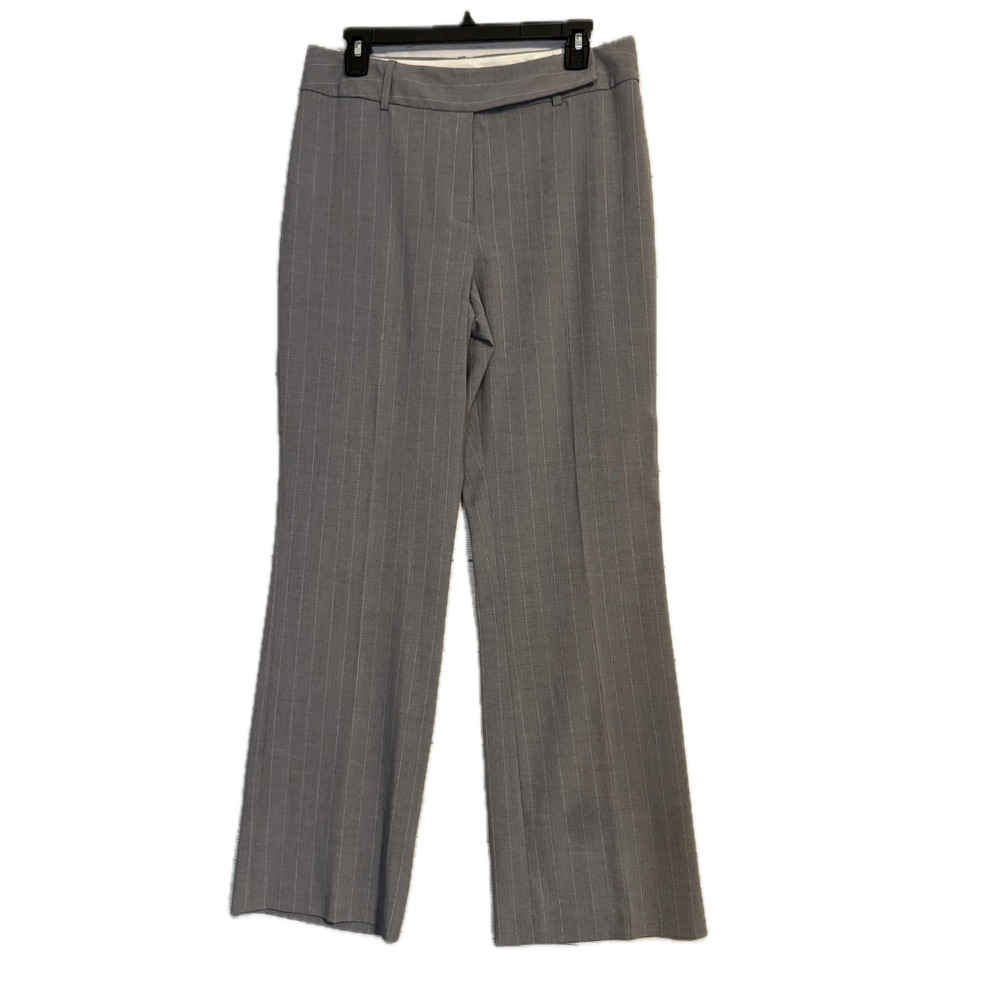Worthington Women's Gray Pinstripe Dress Pants 10 Stretch Flat Front Wide Leg